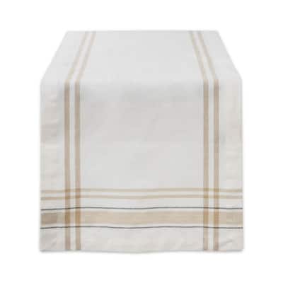 White Chambray French Stripe Cotton Table Runner