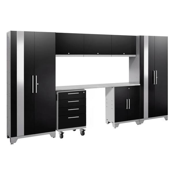 NewAge Products Performance 2.0 77.25 in. H x 132 in. W x 18 in. D 24-Gauge Welded Steel Garage Cabinet Set in Black (8-Piece)