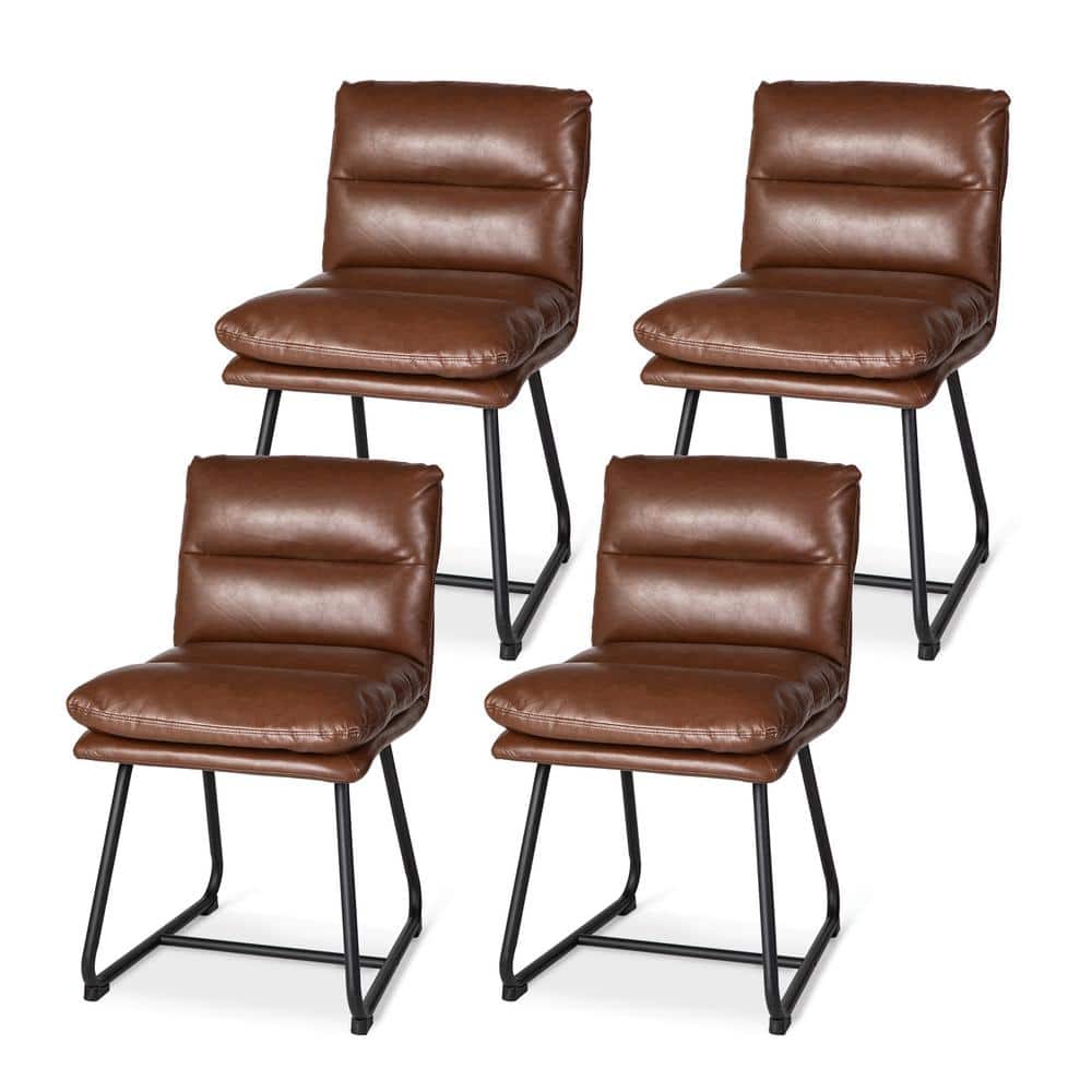 Glitzhome Modern Brown Thick Leatherette Dining Chair with Metal Legs ...