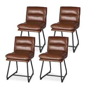 Modern Brown Thick Leatherette Dining Chair with Metal Legs (Set of 4 ）