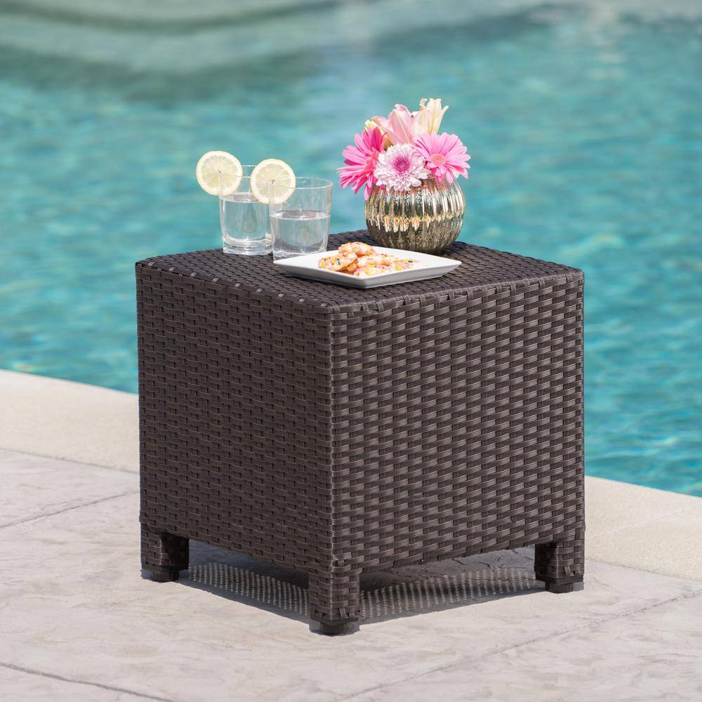 Noble House Maverick Dark Brown Square Wicker Outdoor Side Table-12494