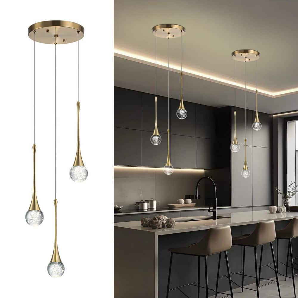 TinHon Modern Gold LED Multi Pendant Light with Clear Bubble