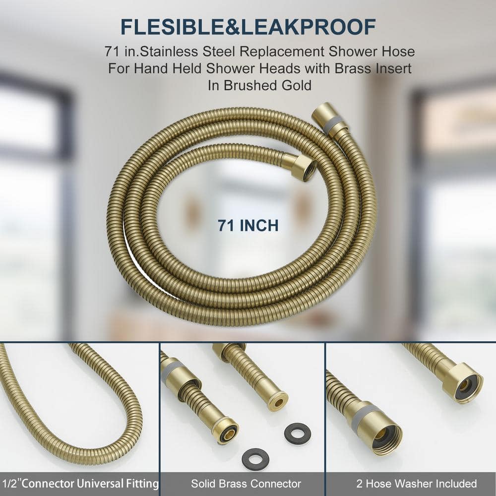 71-Inch Brushed Gold Stainless Steel Flexible Shower Hose