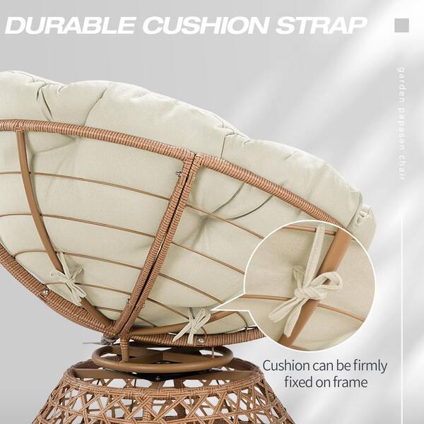 Wicker Outdoor Lounge Chair Papasan Chair with Beige Cushion and