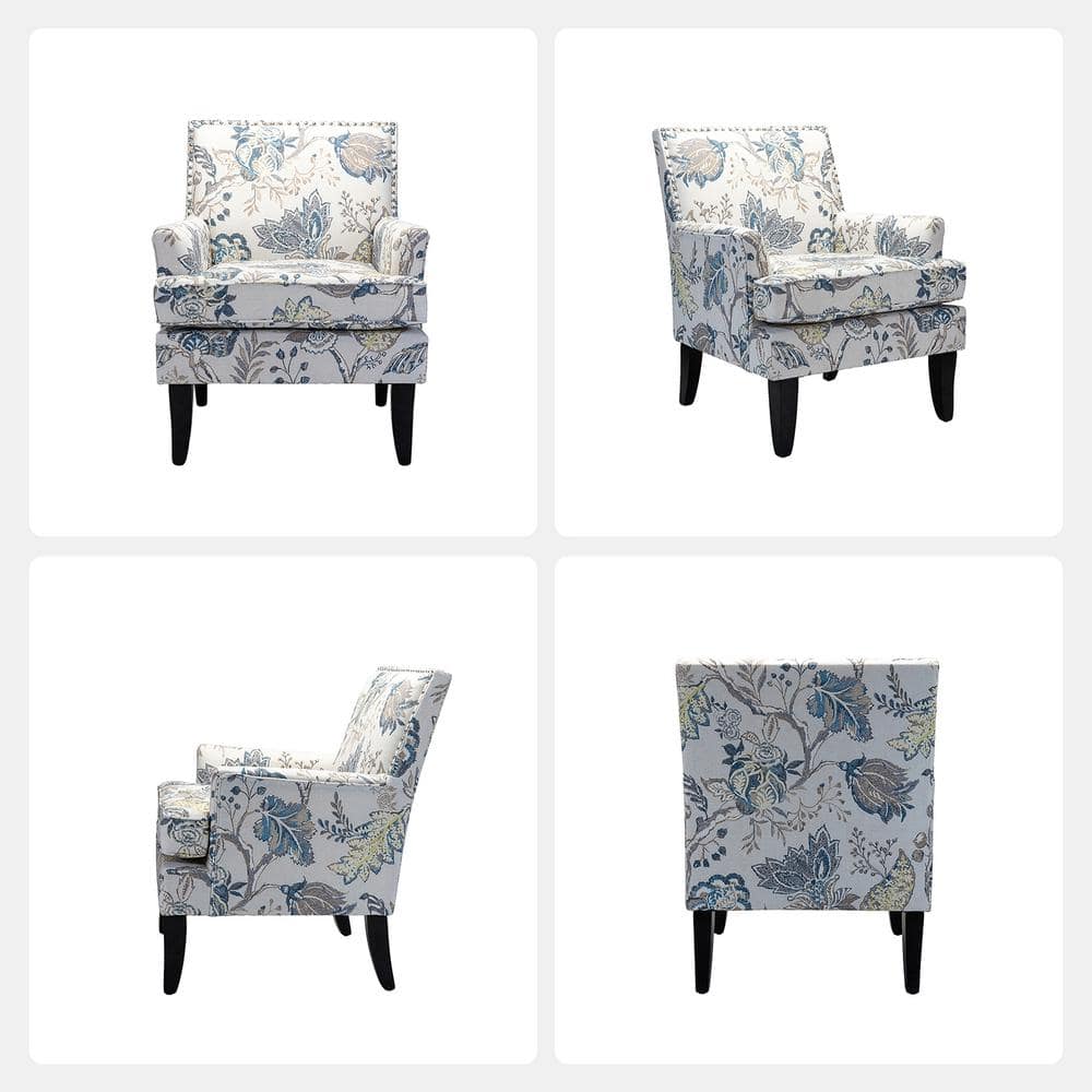 Blue and Yellow Floral Armchair with Nailhead Trim