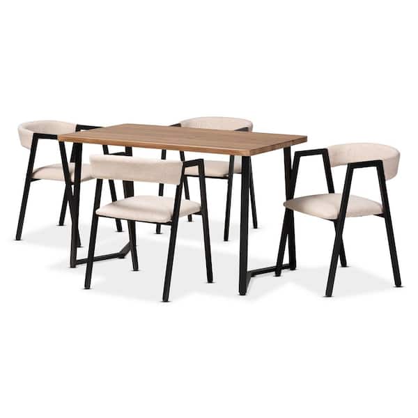 Baxton Studio Delgado 5Piece Wood Top Beige and Black Dining Set 194