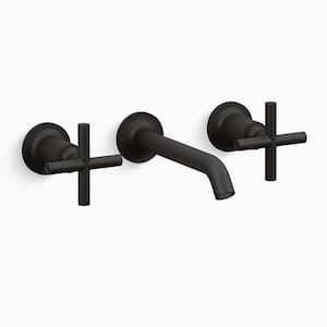 Purist 2-Handle Brass Wall-Mount Bathroom Sink Faucet Trim Kit in Matte Black (Valve Not Included)