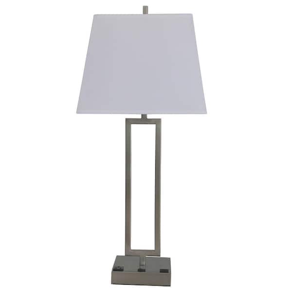 Fangio Lighting 25.5 in. Tech-Friendly Brushed Nickel Metal Table Lamp with 1-Outlet and 1 USB Base Port