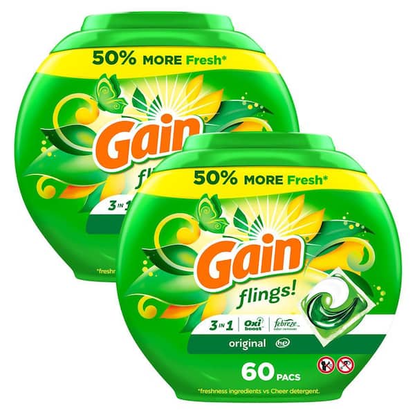 Flings Oxi Boost and Febreeze 3 in 1 HE Original Scent Laundry Detergent Pods (60-Count, Multi-Pack 2)