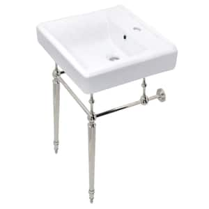 Edwardian 20 in. Ceramic Console Sink Set with Brass Legs in White/Polished Nickel