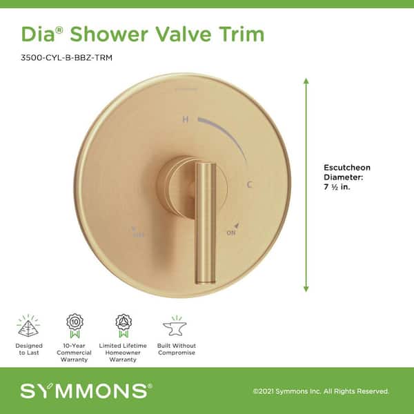 Symmons S-3500-CYL-B-BBZ-TRM Dia Shower Valve Trim in Brushed Bronze Valve Not Included