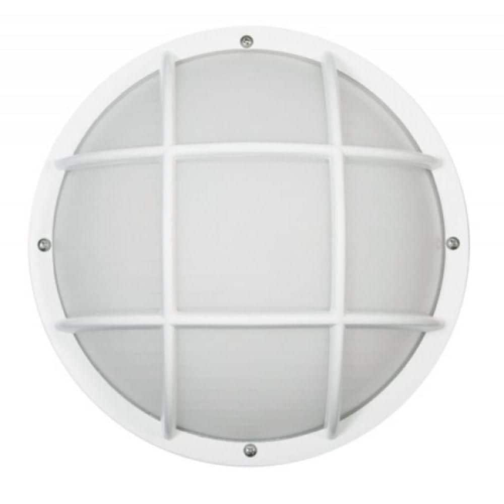 Nautical Round White Outdoor Hardwired Bulkhead Sconce with 3000K LED Bulb and Grid-Style Diffuser Cage price history on PriceWatchPro