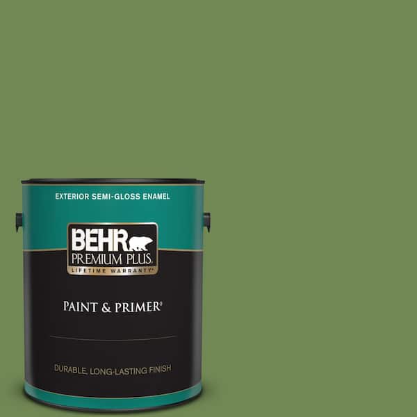 BEHR PREMIUM PLUS 1 gal. #M370-6 Snip of Parsley Semi-Gloss Enamel Exterior Paint & Primer
