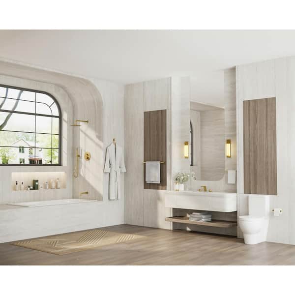 10 in. Rainfall Double Handles 3-Spray Tub and Shower Faucet 2.5 GPM and Towel Racks in Brushed Gold Valve Included