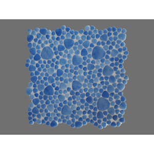 Glass Tile LOVE Familiar 12 in. X 12 in. Blue Pebble Glossy Glass Mosaic Tile for Wall and Floor (10.76 sq. ft./case)