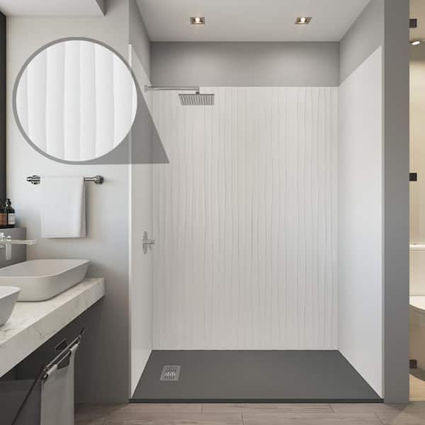 CASTICO 3D Series- 60in. x 32in. x84in. Alcove Solid Composite Stone Shower Kit -Waves/White Shower Walls L/R GR Shower Pan Base