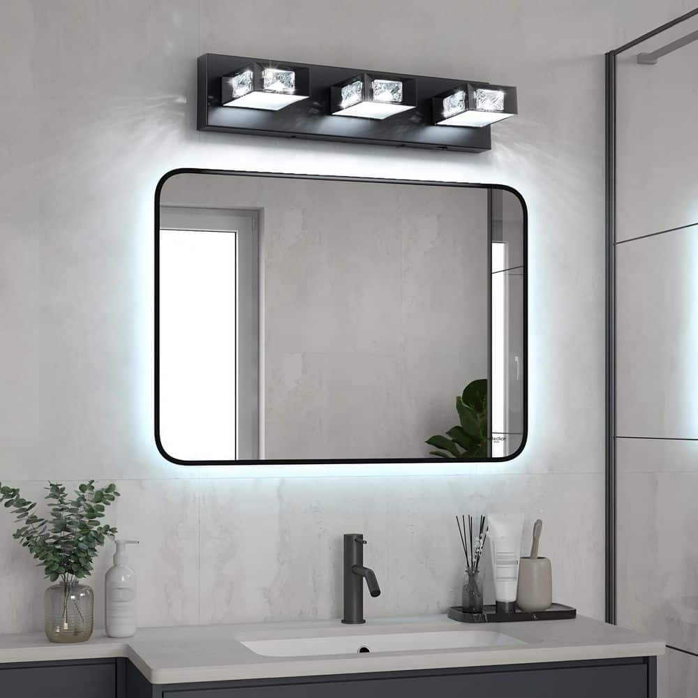 20.47 in. 3-Light Black Dimmable Crystal LED Bathroom Vanity Light with 5-CCT Adjustable Switch and 350°Swivel Range price history on PriceWatchPro