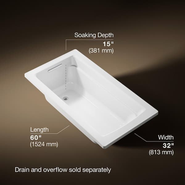 Archer 60 in. x 32 in. Rectangular Soaking Bathtub with Reversible Drain in White