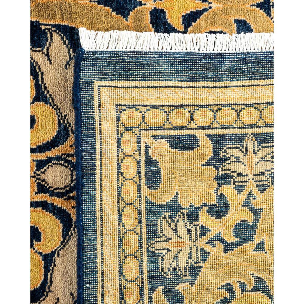 Hand-Knotted Blue and Gold Wool Geometric Area Rug