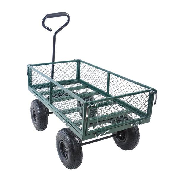 Zeus & Ruta 3.5 cu. ft. Green Metal Tools Cart Wagon Cart Garden Cart Trucks Easy to Transport Firewood for Garden, Shopping