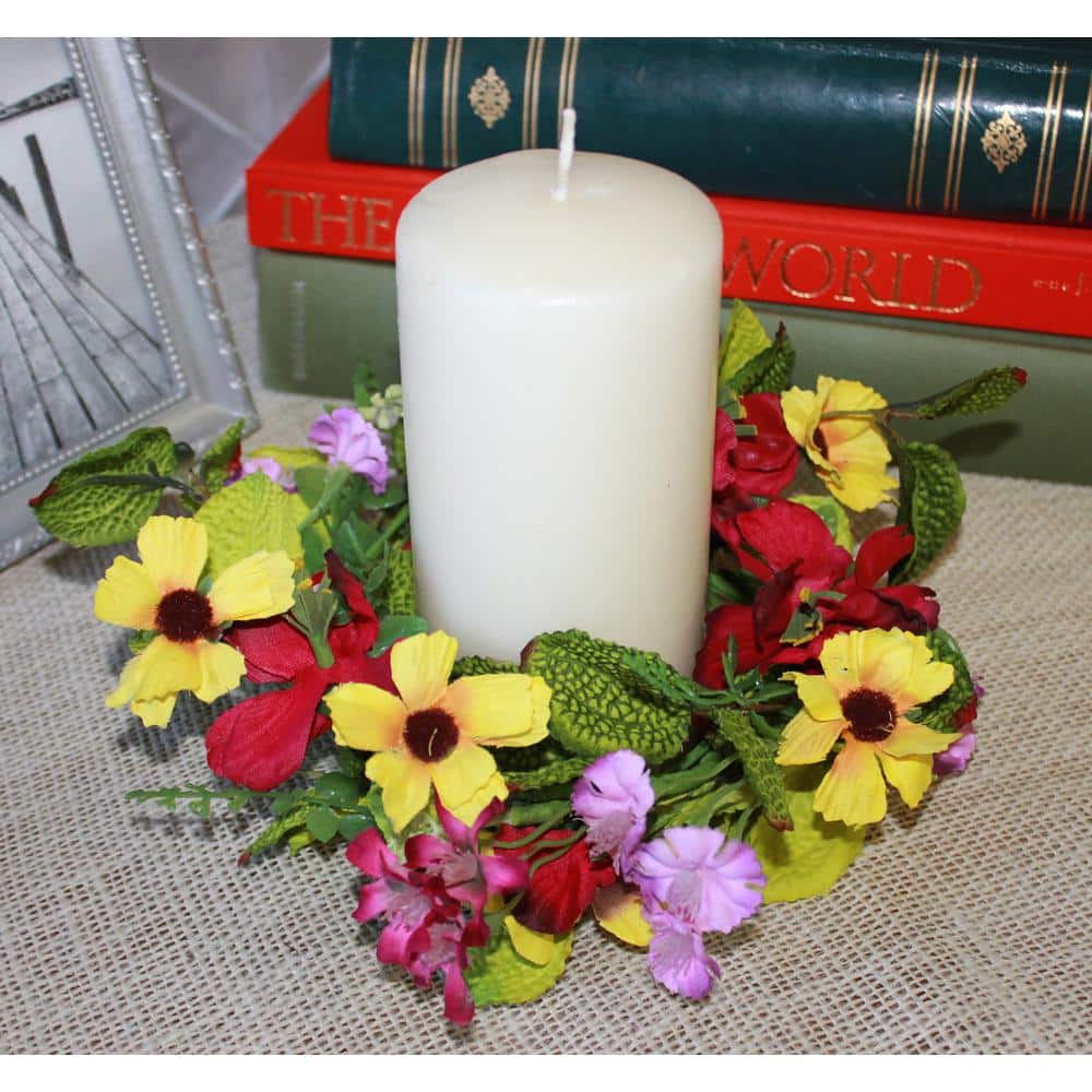 3.25 in. Red and Yellow Pansy Candle Ring (Set of 2)