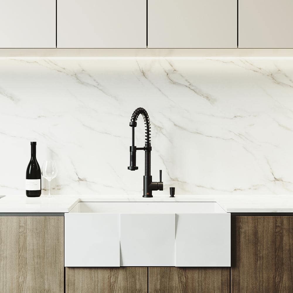 Matte Stone White Composite 30 in. Single Bowl Farmhouse Apron-Front Square Kitchen Sink with Strainer