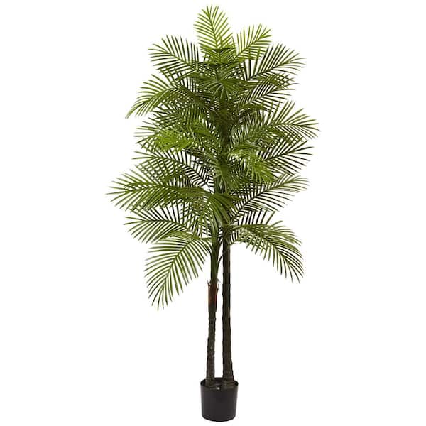 Nearly Natural Indoor and Outdoor 7 ft. Artificial Double Robellini Palm Tree UV Resistant