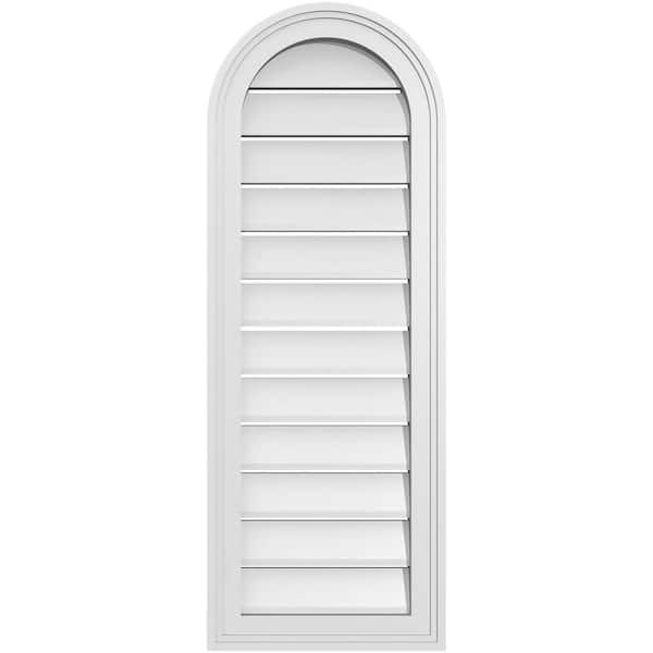 Ekena Millwork 14 in. x 38 in. Round Top White PVC Paintable Gable Louver Vent Functional