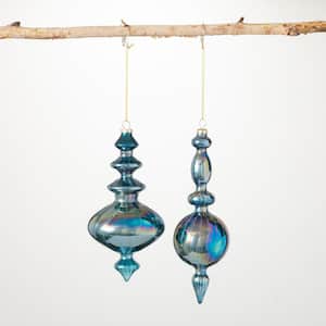 9 in. and 10 in. Sapphire Blue Finial Ornaments (Set of 2)