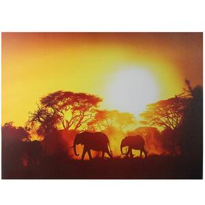 11.75 in. x 15.75 in. Safari Sunset LED Back Lit Decorative Elephant Canvas Wall Art