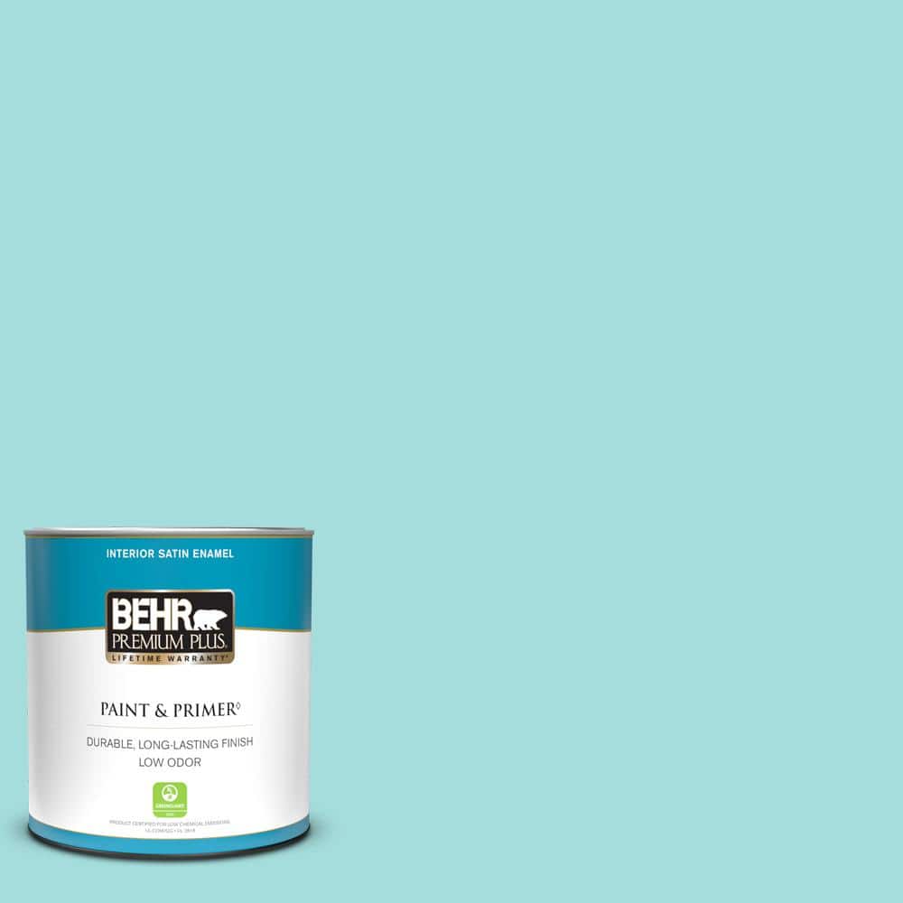 BEHR PREMIUM PLUS 1 qt. 500A3 Aqua Spray Satin Enamel Low Odor
