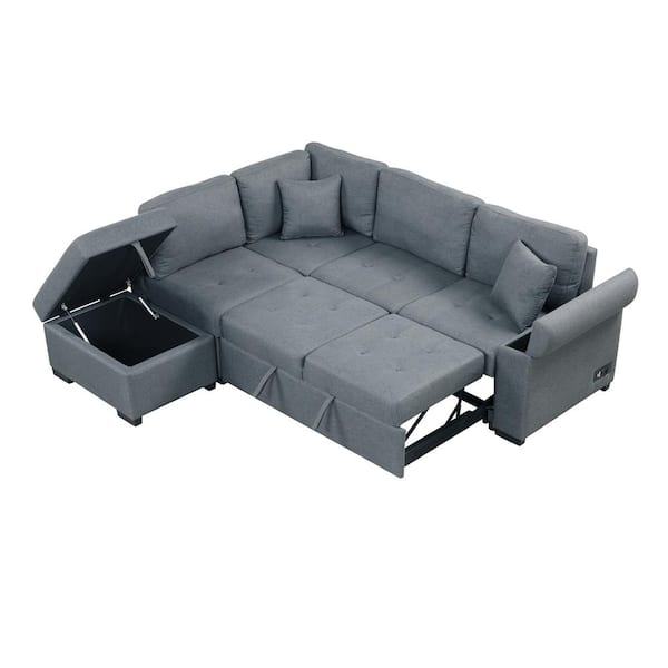 Harper & Bright Designs 85 in. Linen Sectional Sofa in. Dark