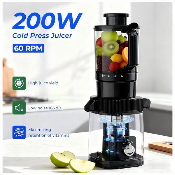 COWSAR 200 W 27 oz. Cold Press Juicer Machine, 4.4 in. Wide Feed