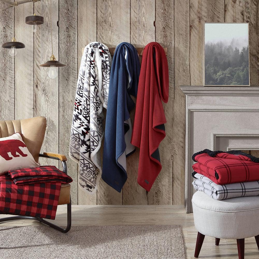 Red and Black Plaid Cotton Sherpa Reversible Throw Blanket