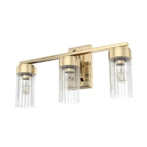 Gatz 22.25 in. 3-Light Alturas Gold Vanity Light with Ribbed Glass Shades