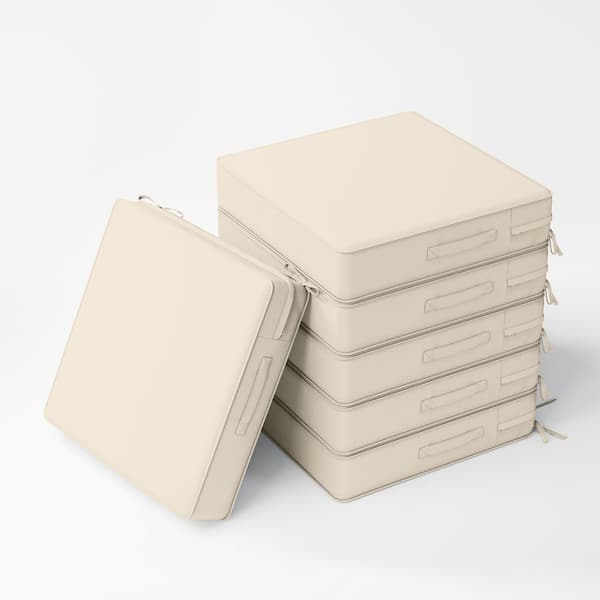 18.5 x 16 x 4 in. (6-Pack) Outdoor Waterproof Patio Furniture Replacement Seat Cushions with Ties and Handle, Cream
