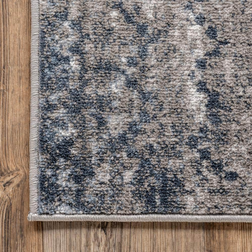 Blue Geometric Pattern Stain-Resistant Area Rug, 5' x 8'