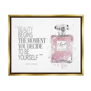 Beauty Begins Fashion Perfume by Amanda Greenwood Floater Frame Typography Wall Art Print 25 in. x 31 in.