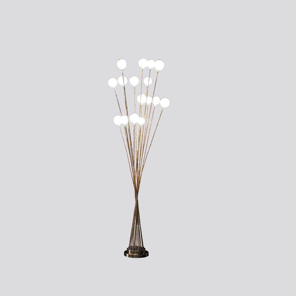 Aurora Geometric 61.5" Gold Metal LED Tree Floor Lamp with White Orbs