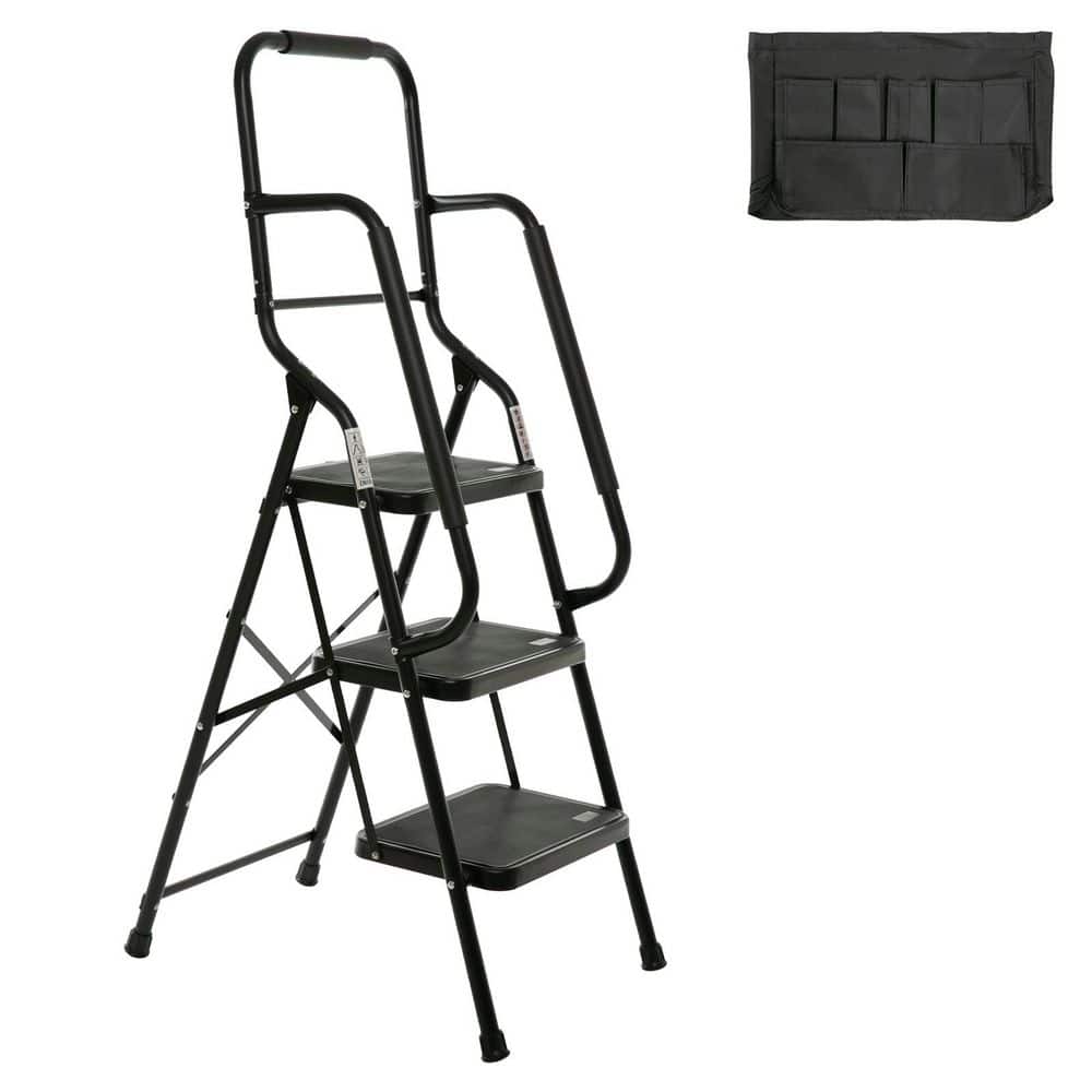 2.4 ft. Reach Steel Folding Ladder,3 Step Stool with Handrails,Side Handrails,Non-Slip Wide Pedal,Attachable Tool Bag price history on PriceWatchPro