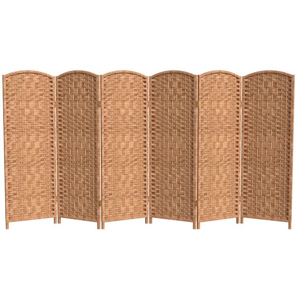 Oriental Furniture 4 ft. Short Diamond Weave Fiber Folding Screen - Natural - 6 Panel