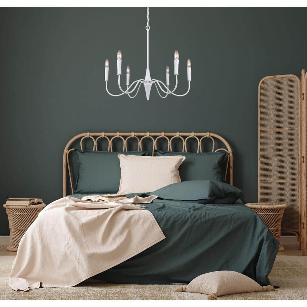 Brielle Matte White and Gold Six-Light Chandelier