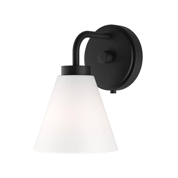 LumLight Wynridge 6 in. Plug and Play 1-Light Matte Black Wall Sconce with SkyPlug