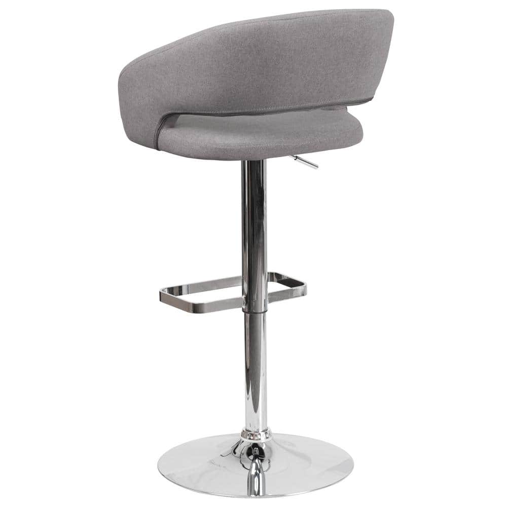 Erik Contemporary Gray Fabric Swivel Barstool with Adjustable Height and Chrome Base