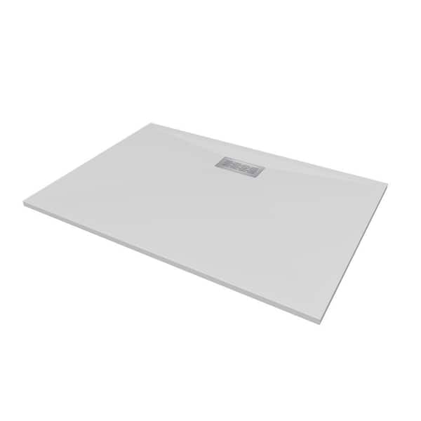 60 in. L x 42 in. W x 1.125 in. H Solid Composite Stone Shower Pan Base with Center Back Drain in White Sand