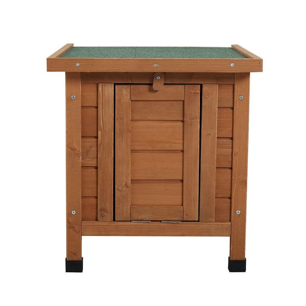 cenadinz Wooden Rabbit Cat Dog Hutch Indoor/Outdoor Retreat House with Openable Roof for Small Pets in Bright Orange