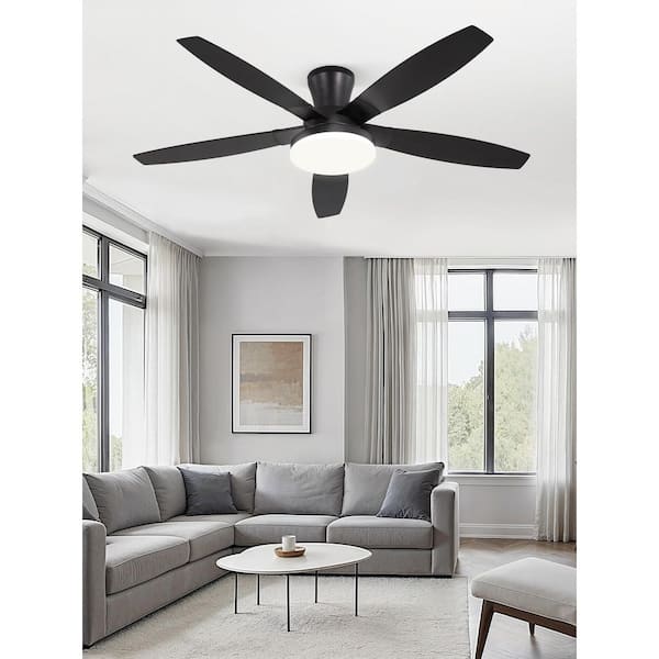 52 in. Black Indoor Dimmable LED 6-Speed Low Profile Ceiling Fan with Lights and Remote Control