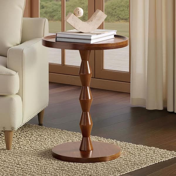 Kingston 17 in. Walnut Farmhouse Round Wood End Table