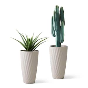 24 in. H Oversized Sand Beige Eco-Friendly Resin and Stone Faux Terrazzo Wave Textured Ceramic Tall Planter (2-Pack)