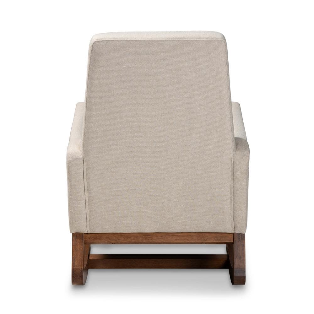 Yashiya Light Beige and Walnut Mid-Century Modern Rocking Chair